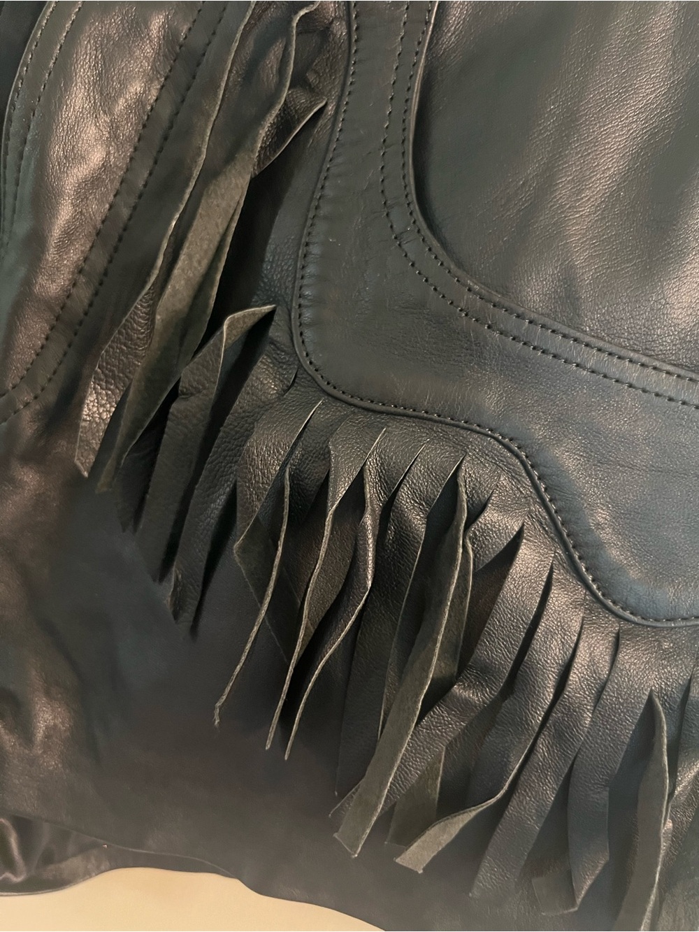 Nasty Gal Black Vegan Leather High-Waist Fringe Shorts - Picture 2 of 4